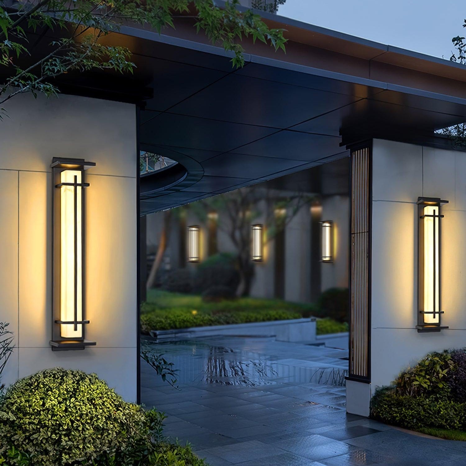 Ray Square Waterproof Outdoor Wall Light with Imitation Alabaster Finish