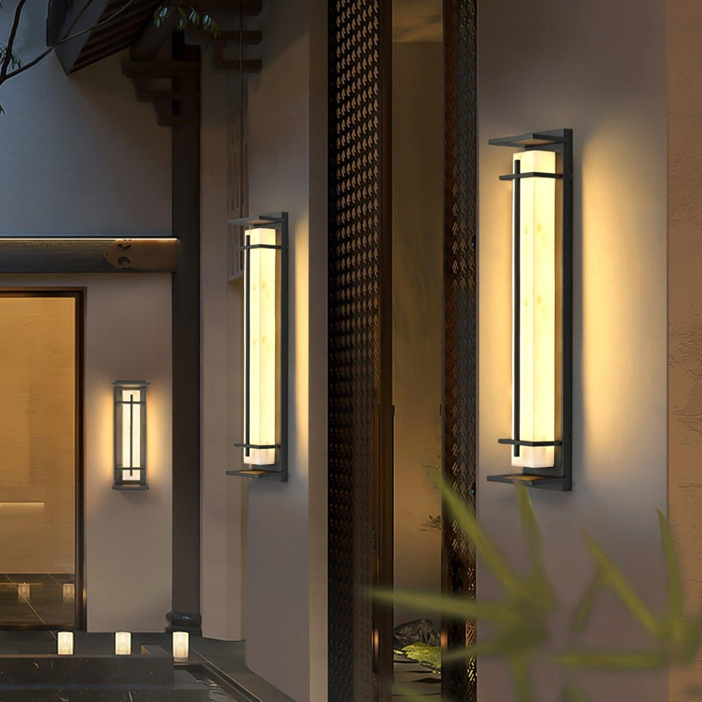 Ray Square Waterproof Outdoor Wall Light with Imitation Alabaster Finish