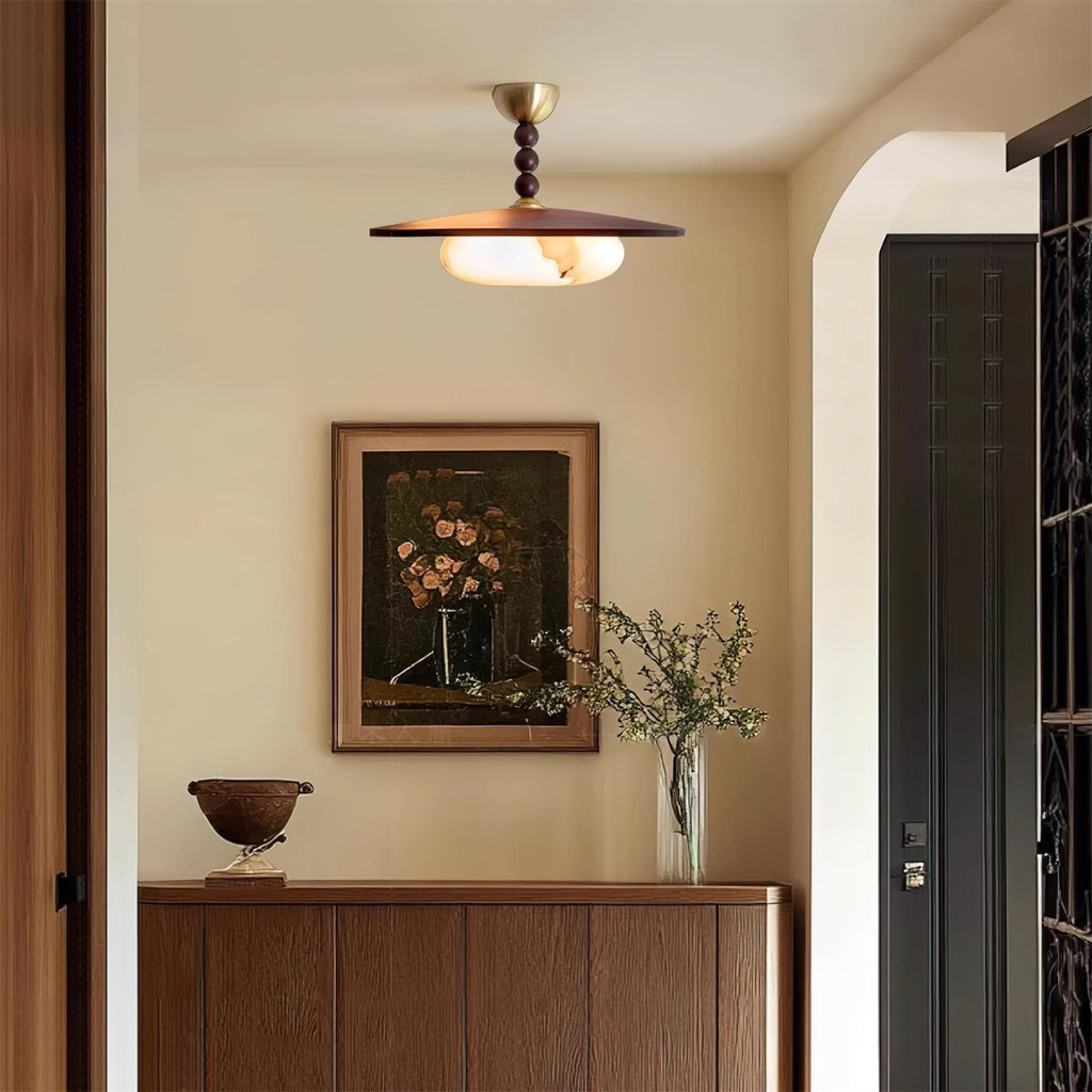 Muto Walnut Color & White Imitation Alabaster Ceiling Light