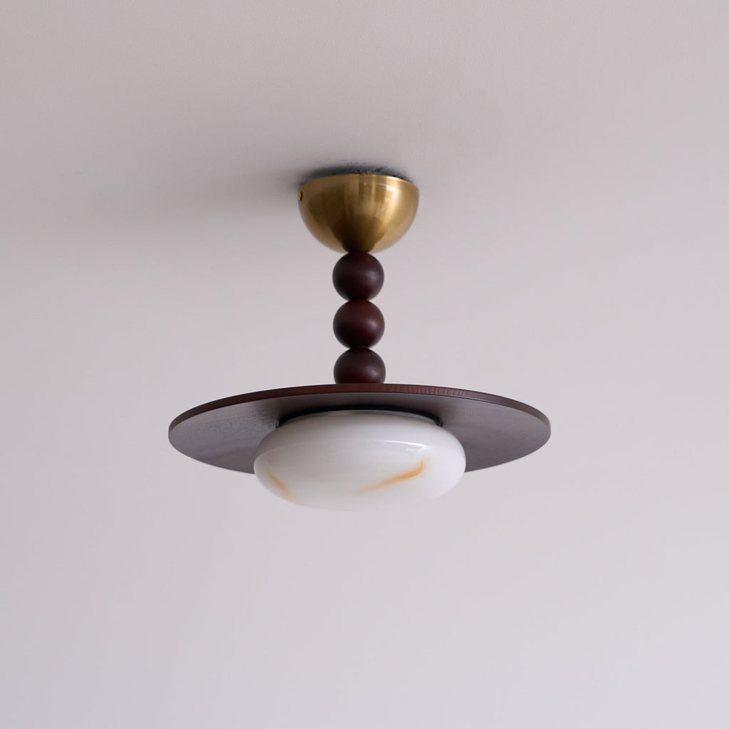 Muto Walnut Color & White Imitation Alabaster Ceiling Light