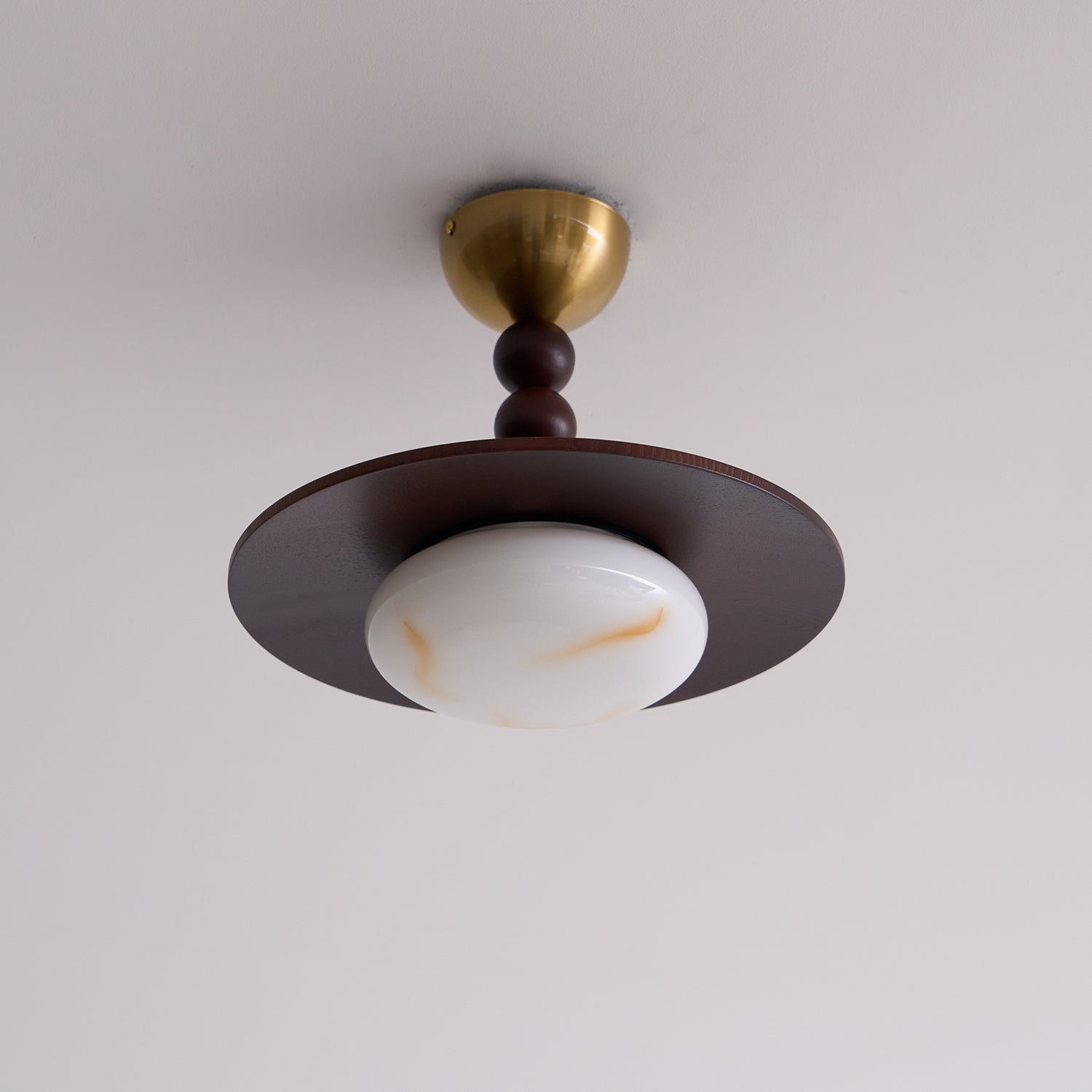 Muto Walnut Color & White Imitation Alabaster Ceiling Light