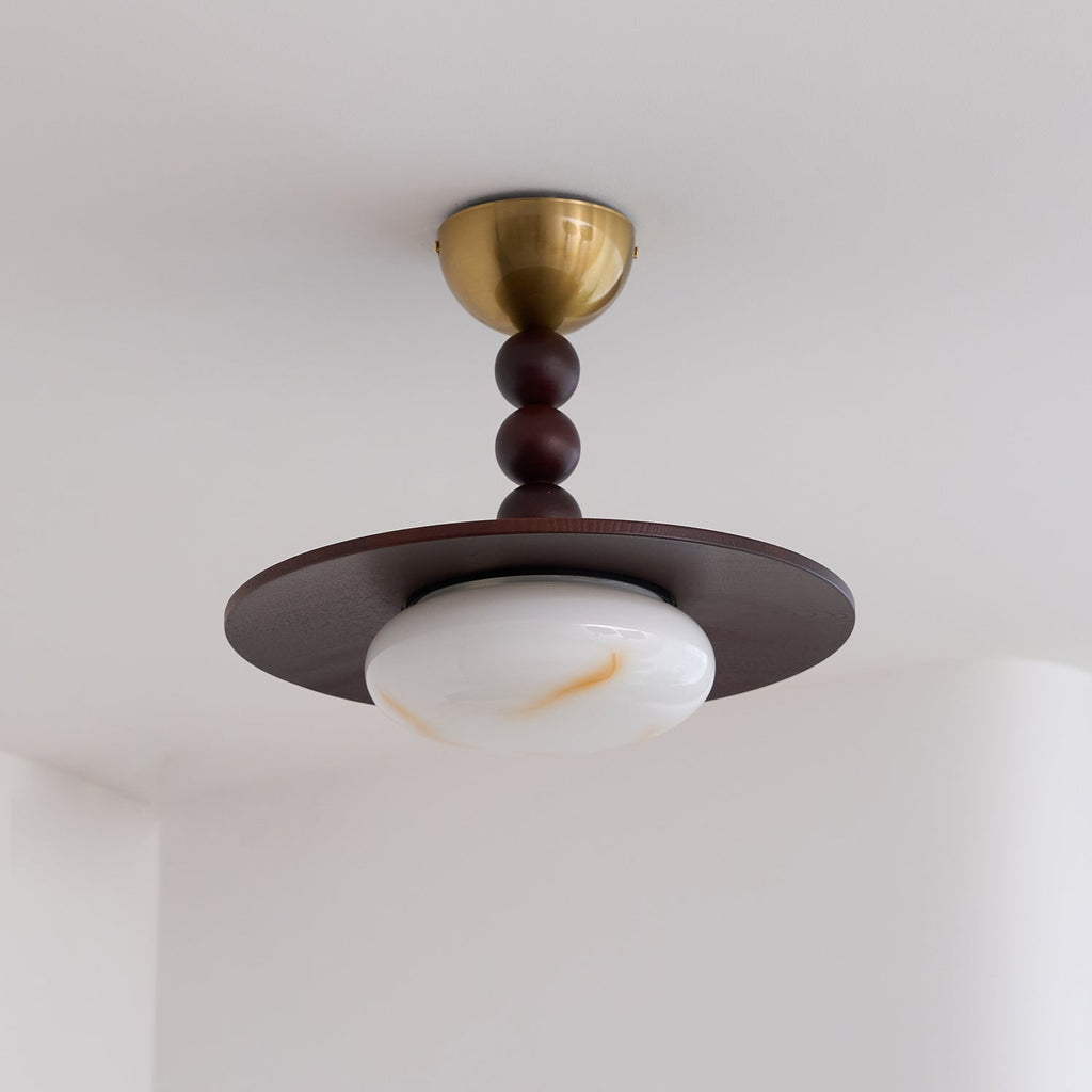 Muto Walnut Color & White Imitation Alabaster Ceiling Light