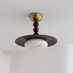 Muto Walnut Color & White Imitation Alabaster Ceiling Light