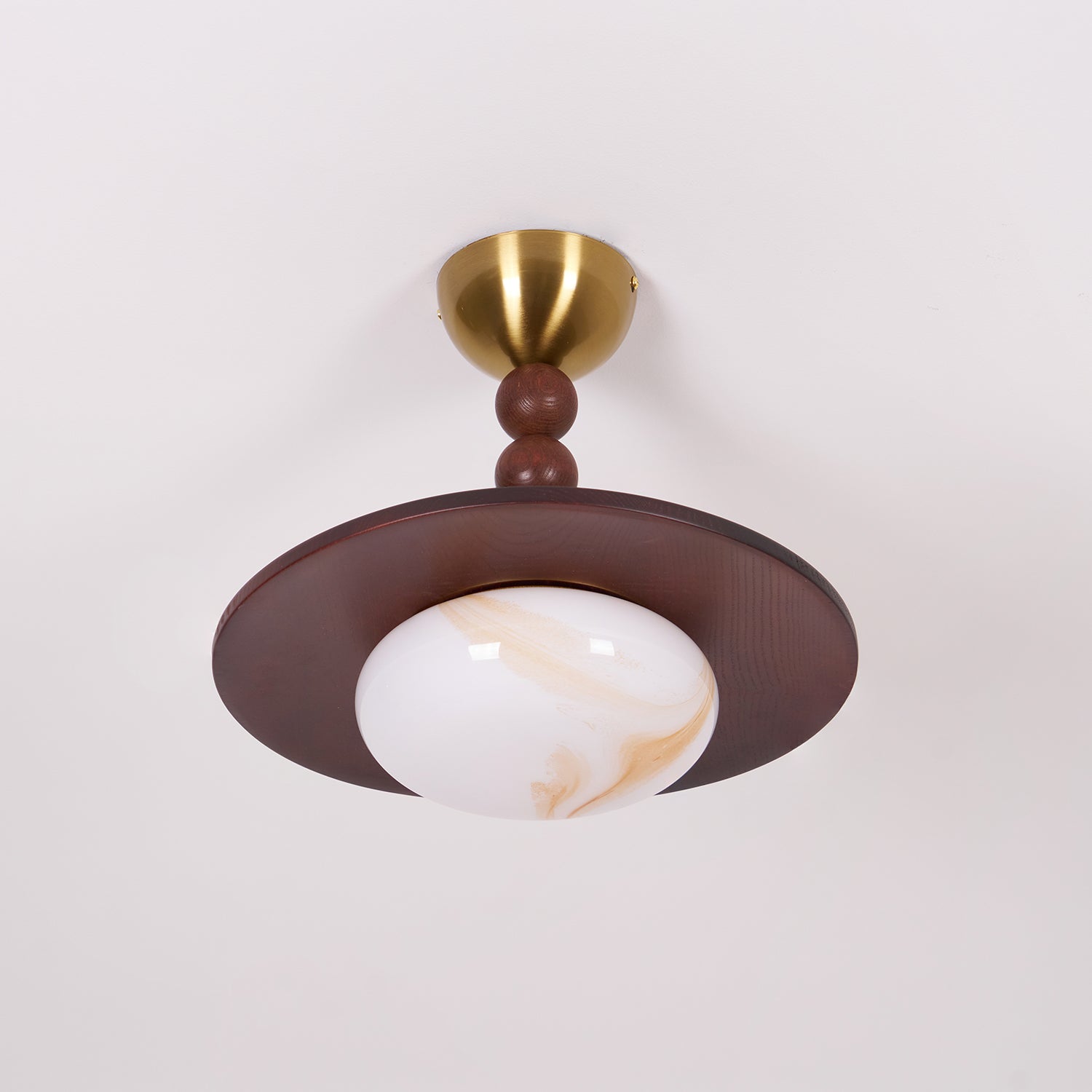 Muto Walnut Color & White Imitation Alabaster Ceiling Light