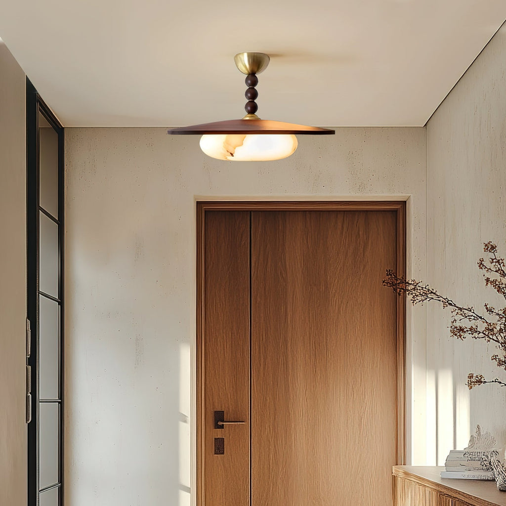 Muto Walnut Color & White Imitation Alabaster Ceiling Light