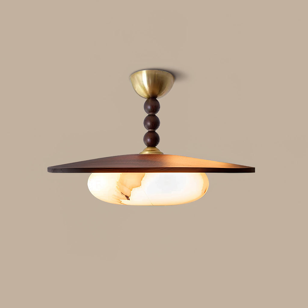 Muto Walnut Color & White Imitation Alabaster Ceiling Light