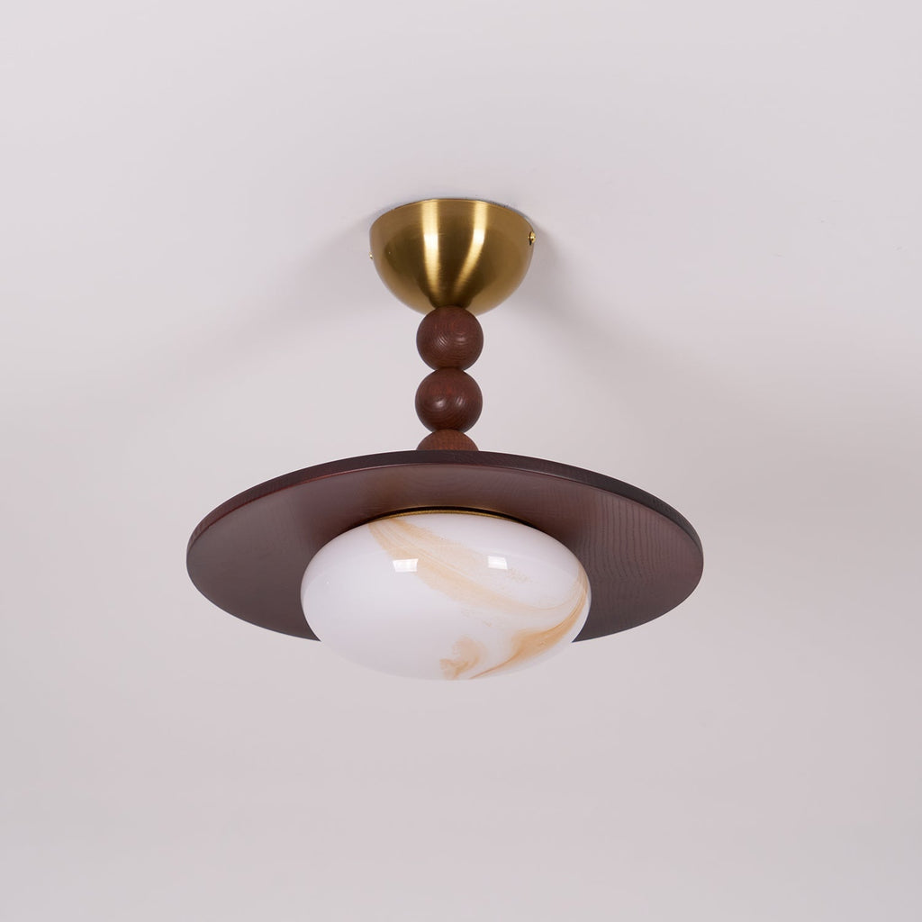 Muto Walnut Color & White Imitation Alabaster Ceiling Light