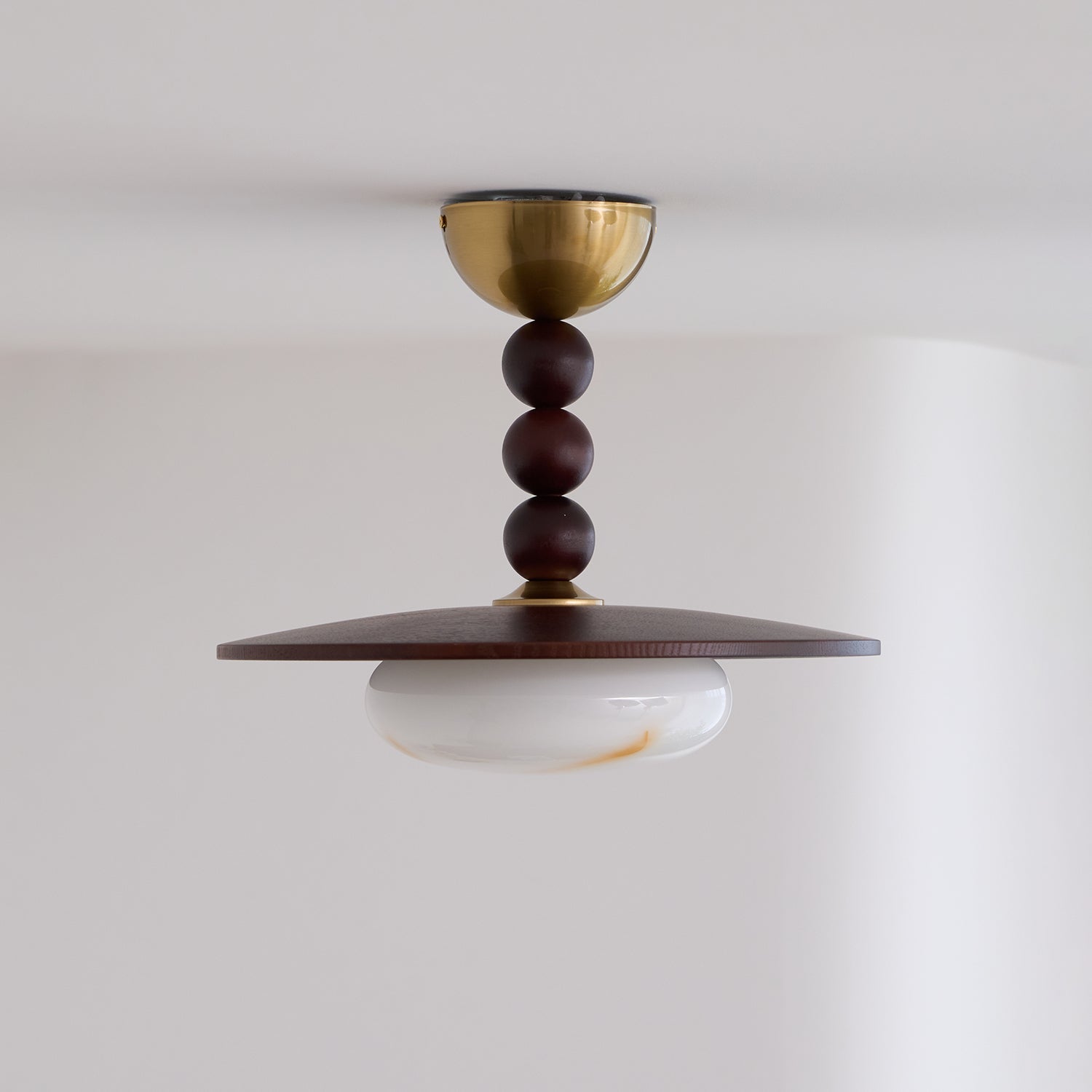 Muto Walnut Color & White Imitation Alabaster Ceiling Light