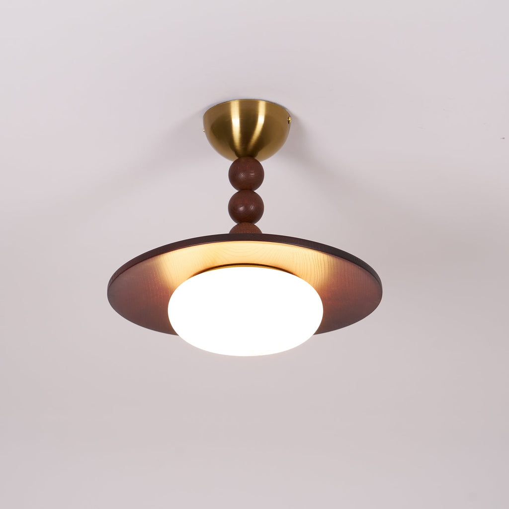 Muto Walnut Color & White Imitation Alabaster Ceiling Light