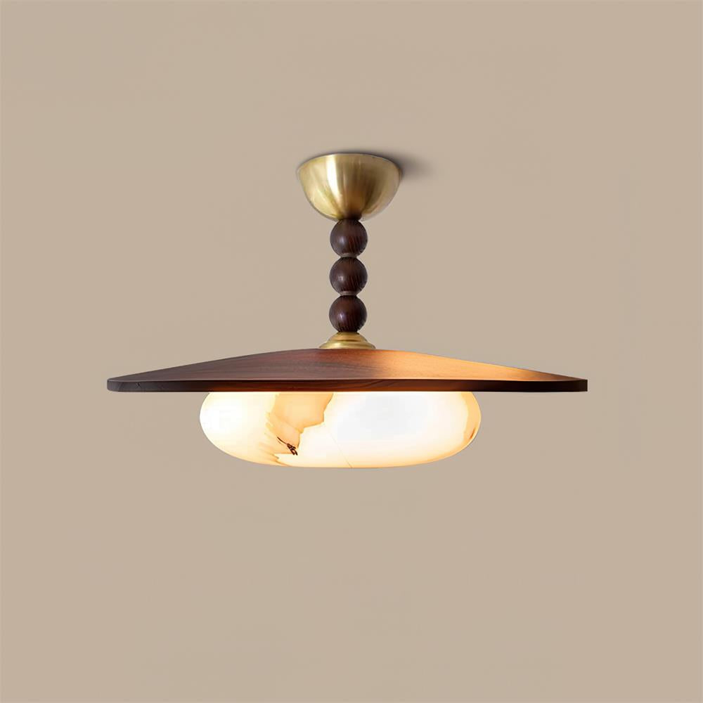 Muto Walnut Color & White Imitation Alabaster Ceiling Light