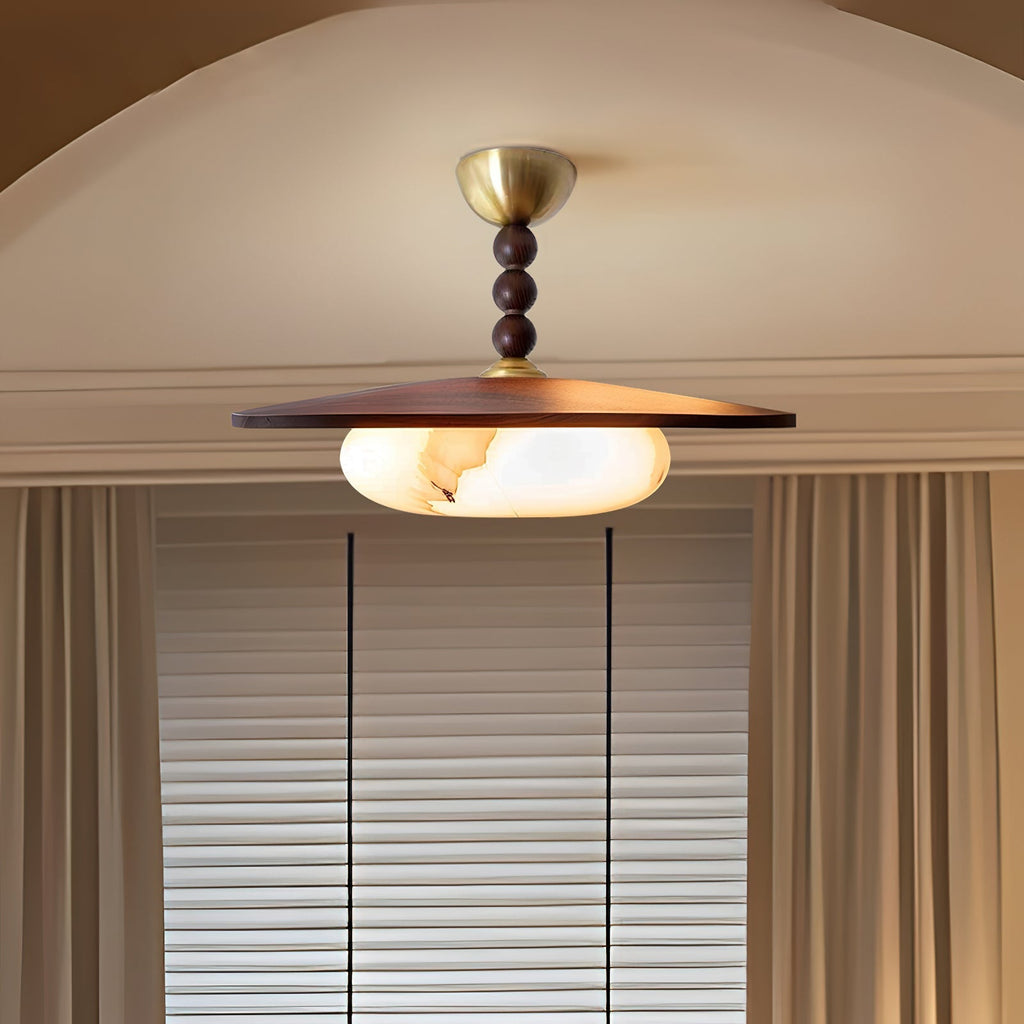 Muto Walnut Color & White Imitation Alabaster Ceiling Light