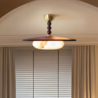 Muto Walnut Color & White Imitation Alabaster Ceiling Light