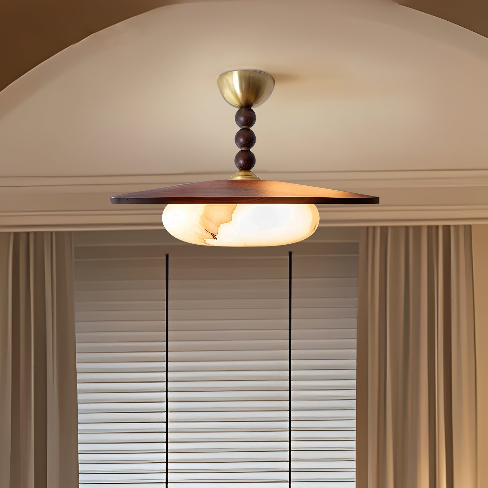 Muto Walnut Color & White Imitation Alabaster Ceiling Light