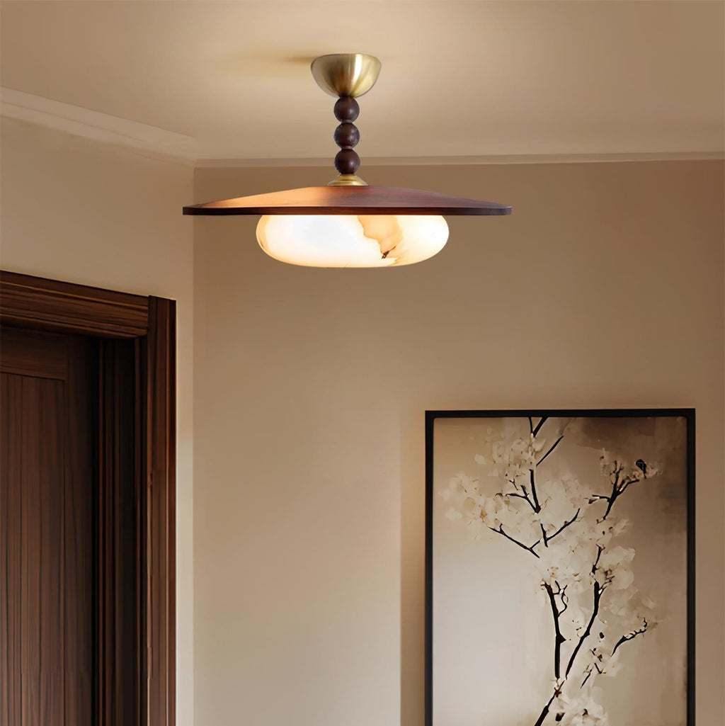 Muto Walnut Color & White Imitation Alabaster Ceiling Light