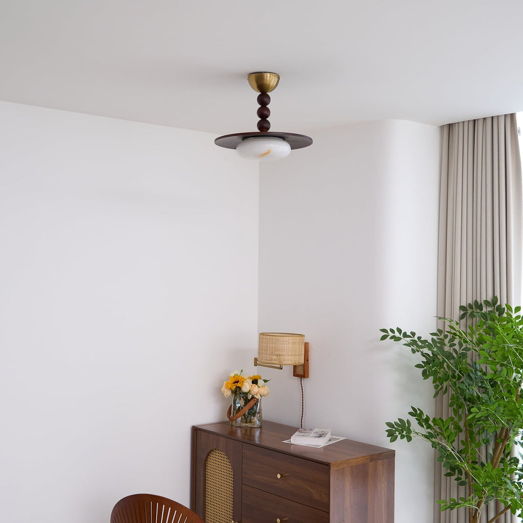Muto Walnut Color & White Imitation Alabaster Ceiling Light