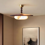 Muto Walnut Color & White Imitation Alabaster Ceiling Light