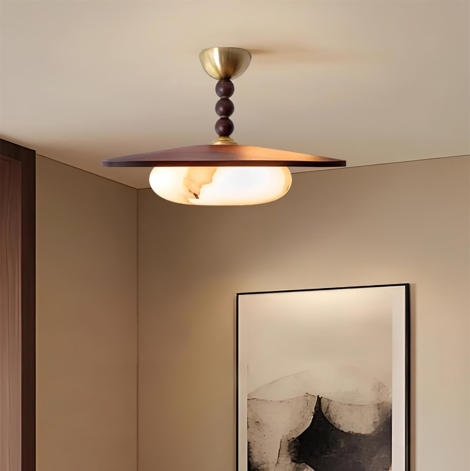 Muto Walnut Color & White Imitation Alabaster Ceiling Light