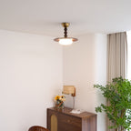 Muto Walnut Color & White Imitation Alabaster Ceiling Light