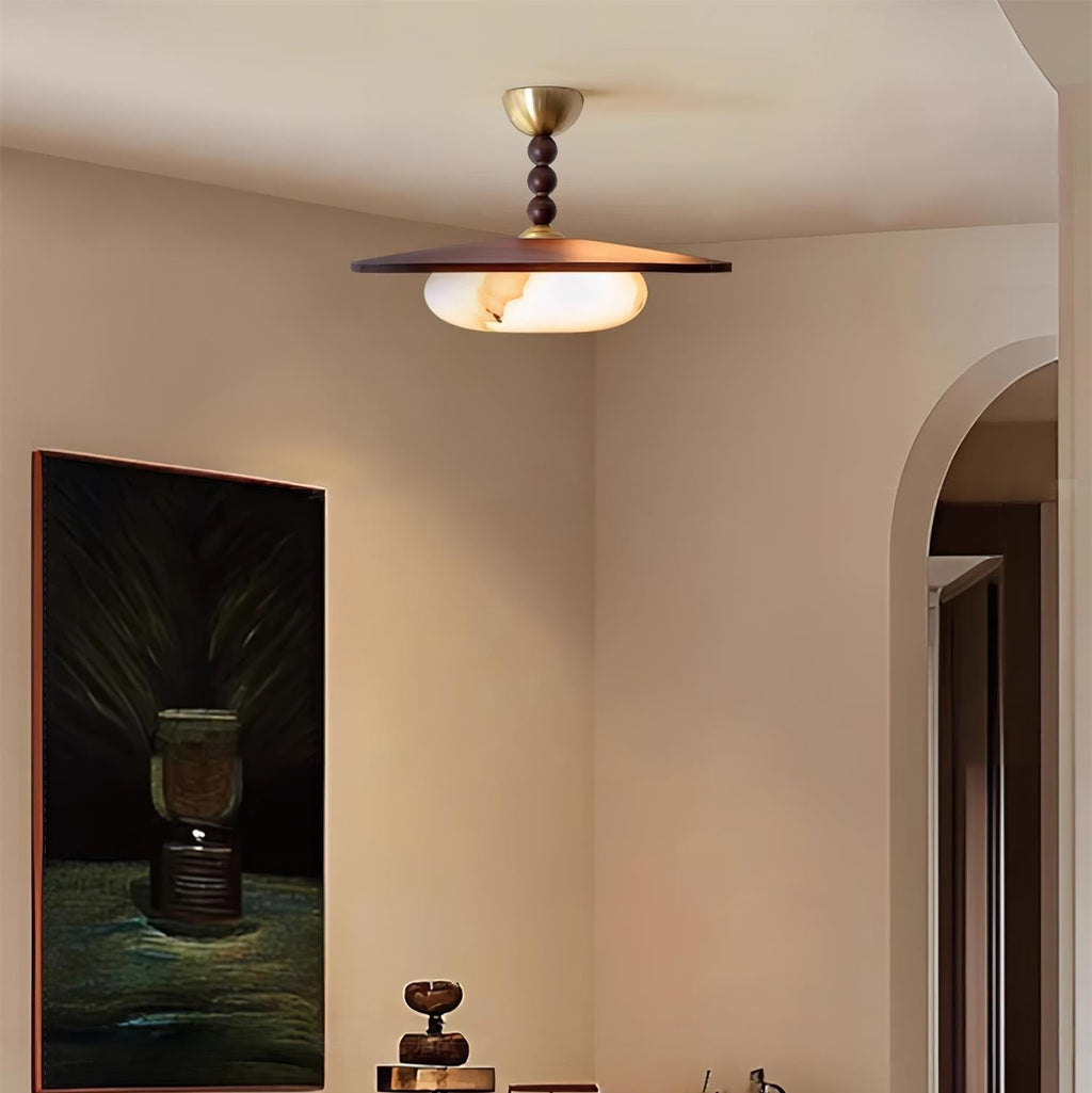 Muto Walnut Color & White Imitation Alabaster Ceiling Light