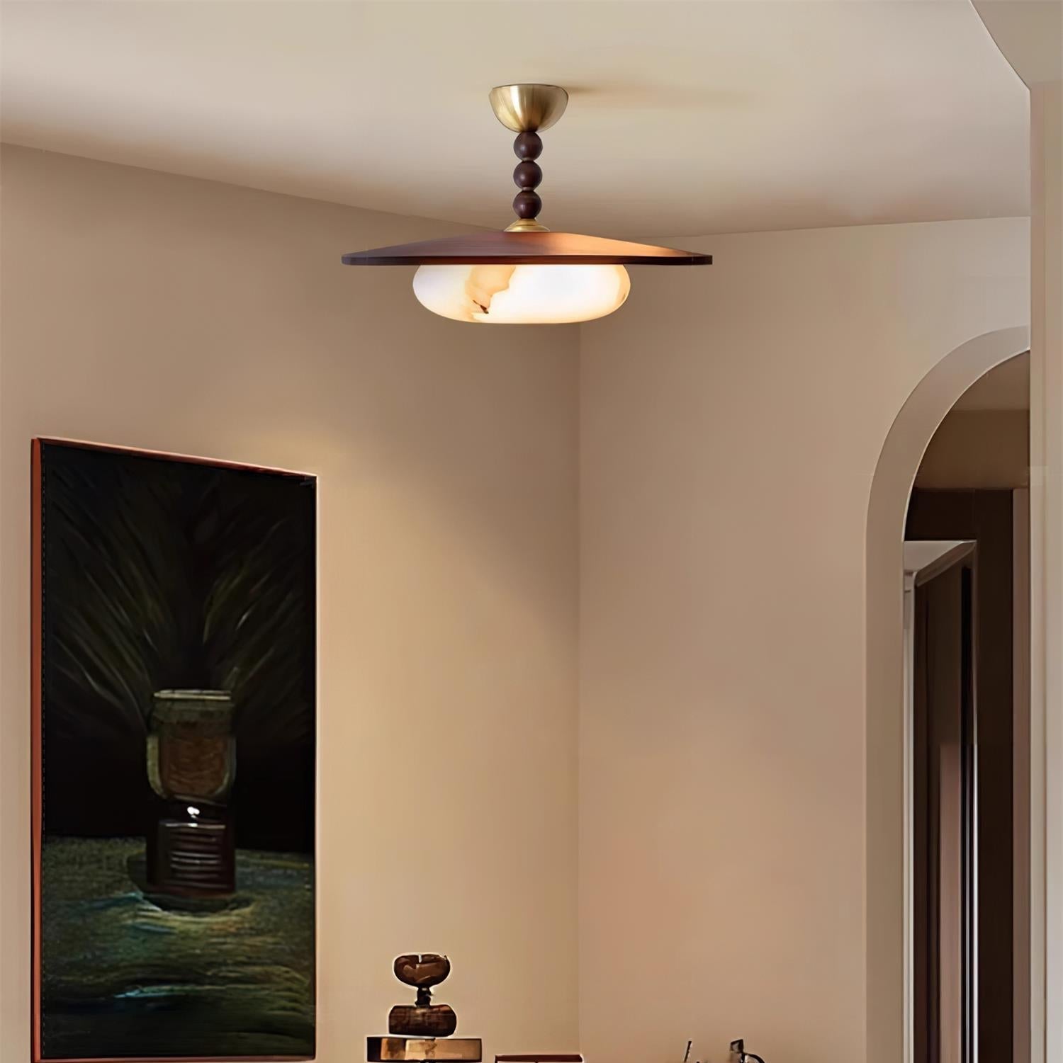 Muto Walnut Color & White Imitation Alabaster Ceiling Light