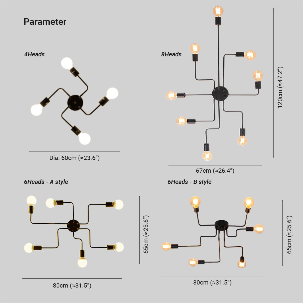 Arisha Modern Industrial Minimalist Black Metal Ceiling Light