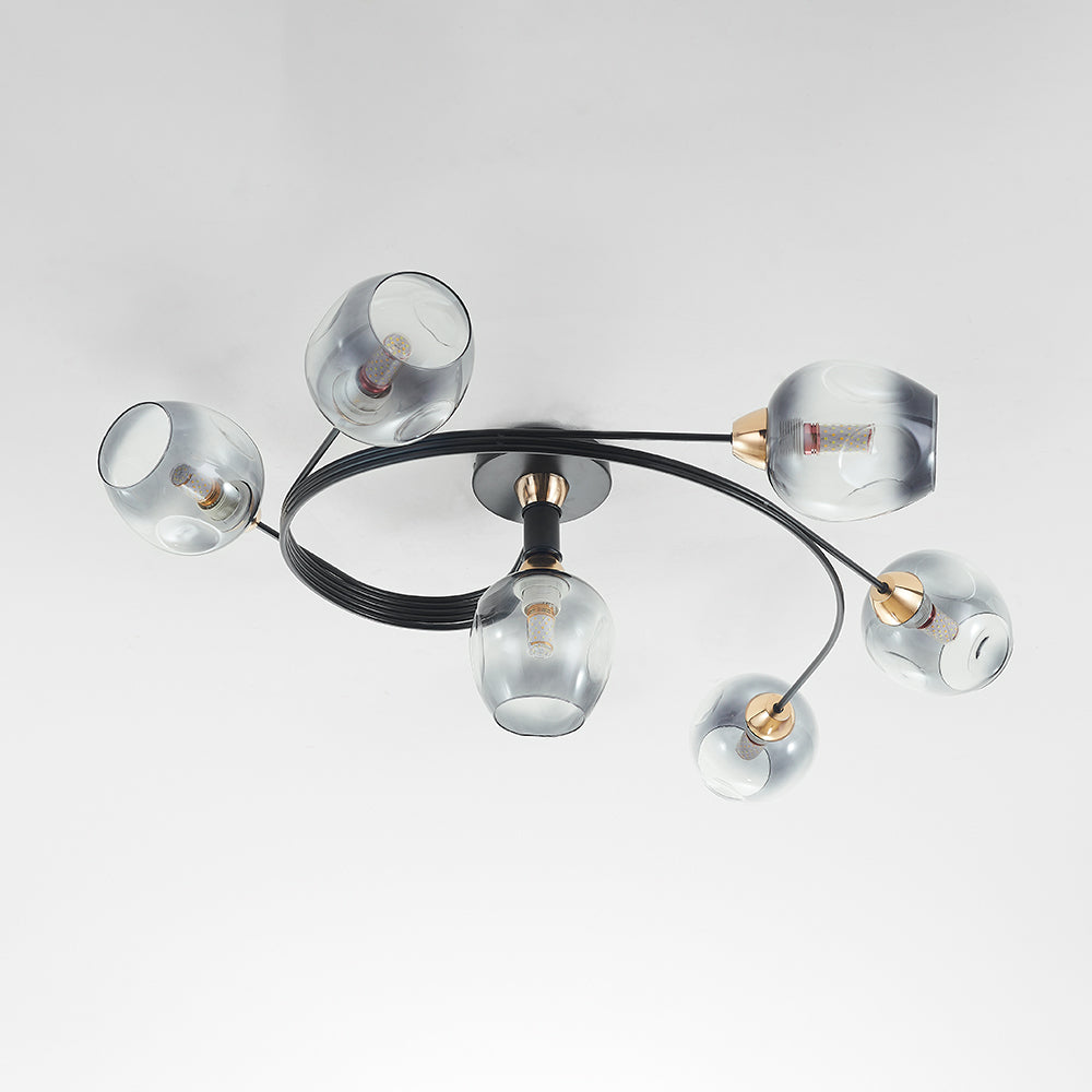 Valentina Black/Gold Glass Flush-Mount Ceiling Light for Dining Room