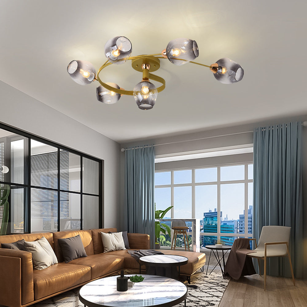 Valentina Black/Gold Glass Flush-Mount Ceiling Light for Dining Room