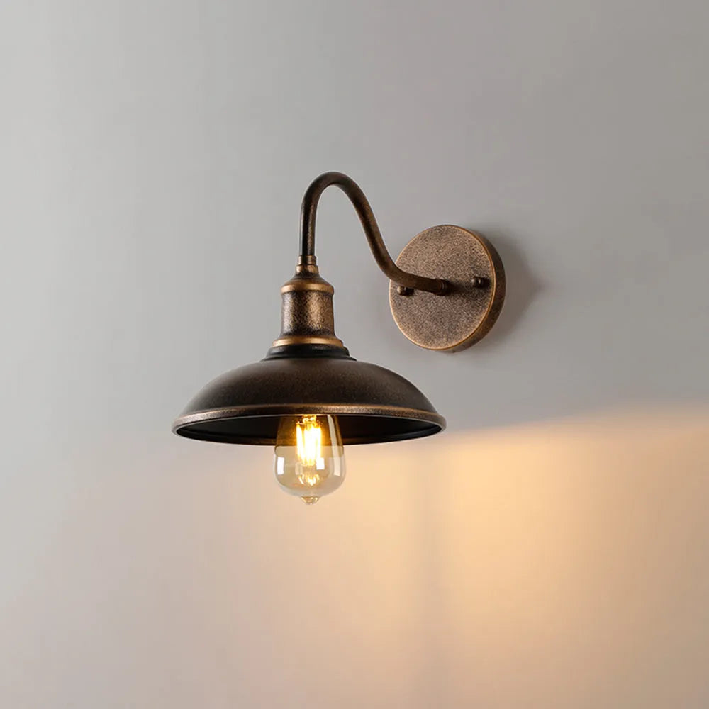 Ray Rustic Bowl‑Shaped Metal Wall Sconce, Antique Brass Finish