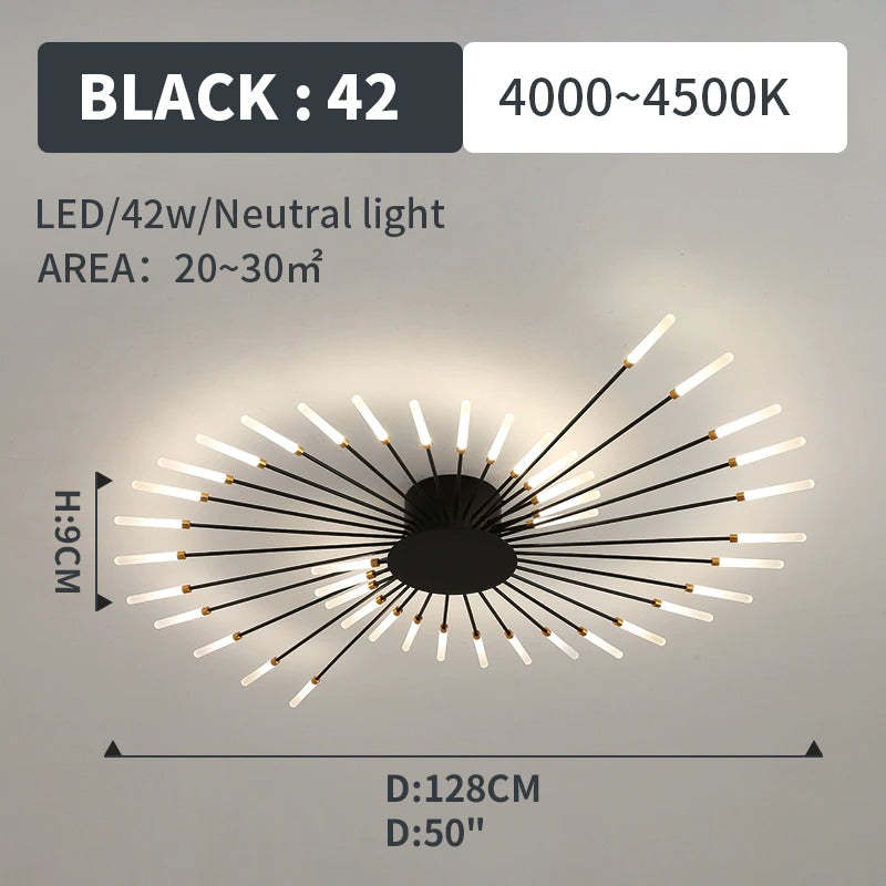 Wesley Fireworks Flush-Mount Ceiling Light in Black/Gold