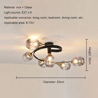 Valentina Black/Gold Glass Flush-Mount Ceiling Light for Dining Room