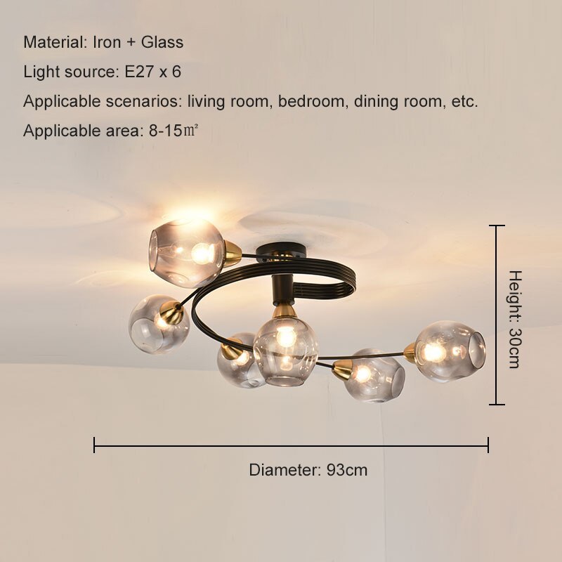 Valentina Black/Gold Glass Flush-Mount Ceiling Light for Dining Room