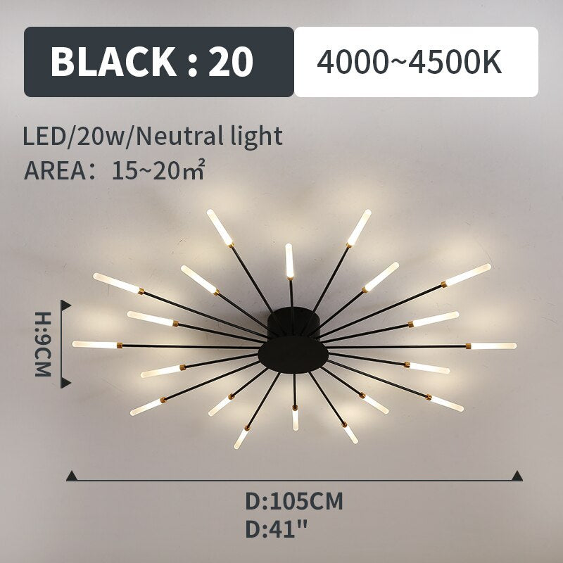 Wesley Fireworks Flush-Mount Ceiling Light in Black/Gold