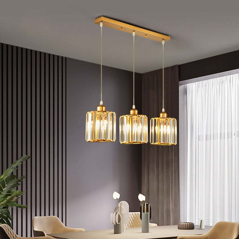 Vina Modern Clustered Cylinder Glass Pendant Light in Black and Gold