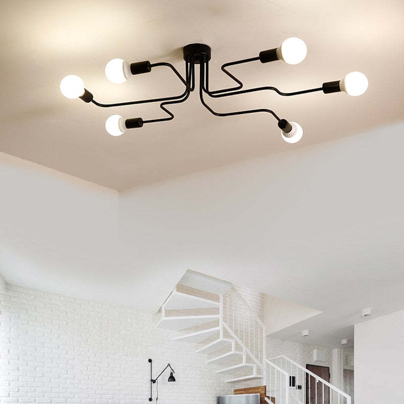 Arisha Modern Industrial Minimalist Black Metal Ceiling Light
