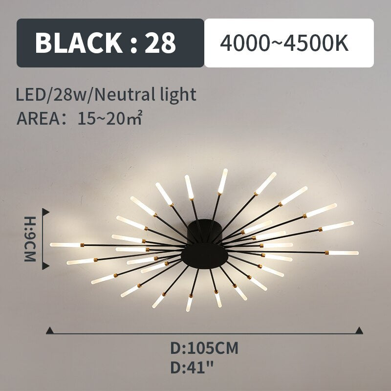 Wesley Fireworks Flush-Mount Ceiling Light in Black/Gold