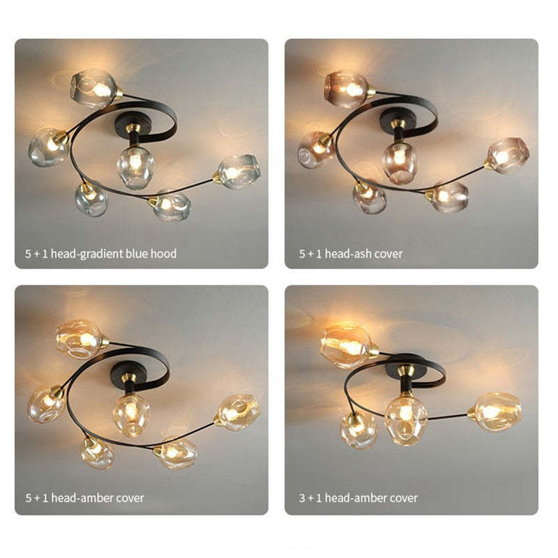 Valentina Black/Gold Glass Flush-Mount Ceiling Light for Dining Room