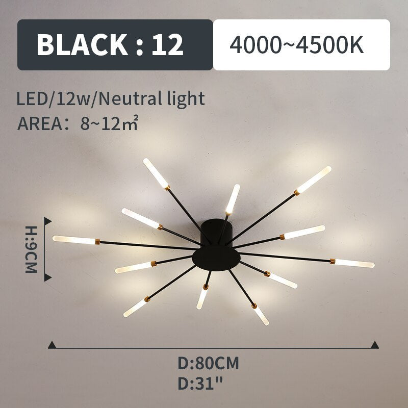 Wesley Fireworks Flush-Mount Ceiling Light in Black/Gold