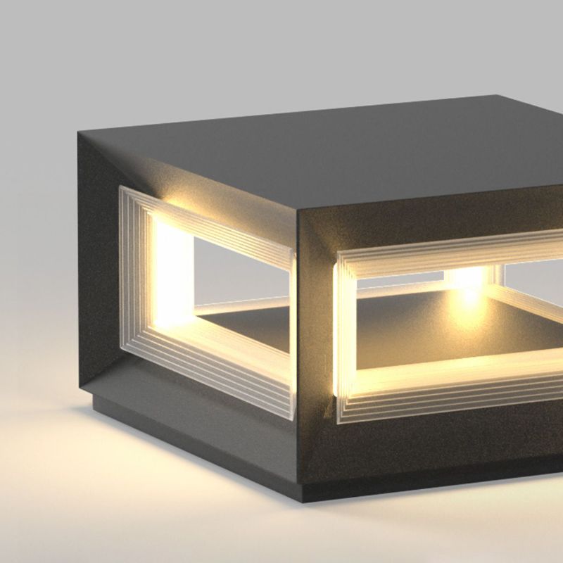 Ray Contemporary Black Metal LED Cube Outdoor Lamps