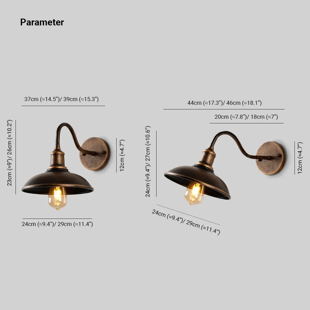 Ray Rustic Bowl‑Shaped Metal Wall Sconce, Antique Brass Finish