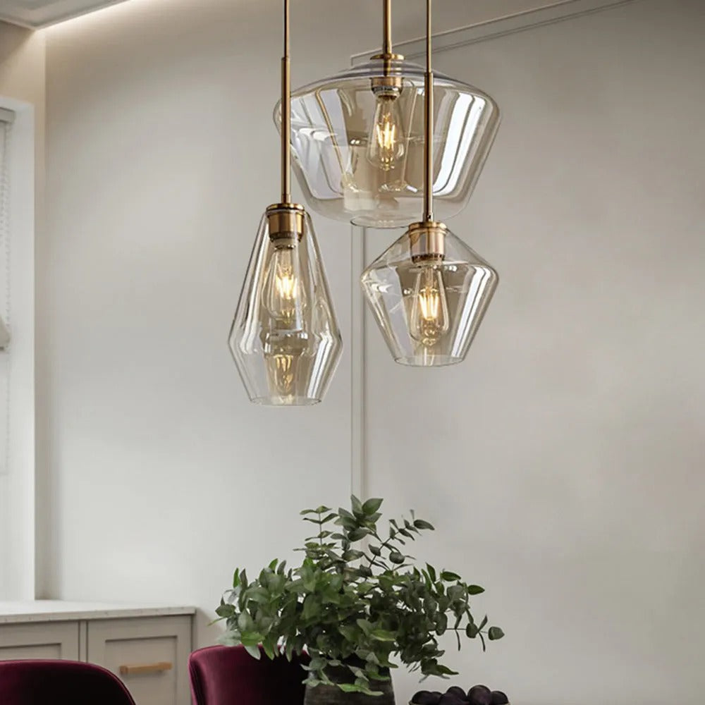 June Diamond-Shaped Glass Pendant Light, Clear/Amber