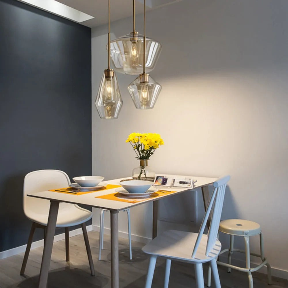 June Diamond-Shaped Glass Pendant Light, Clear/Amber
