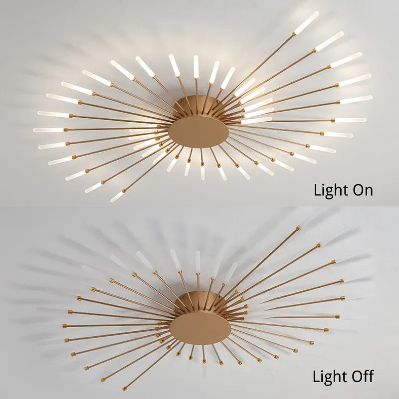 Wesley Fireworks Flush-Mount Ceiling Light in Black/Gold